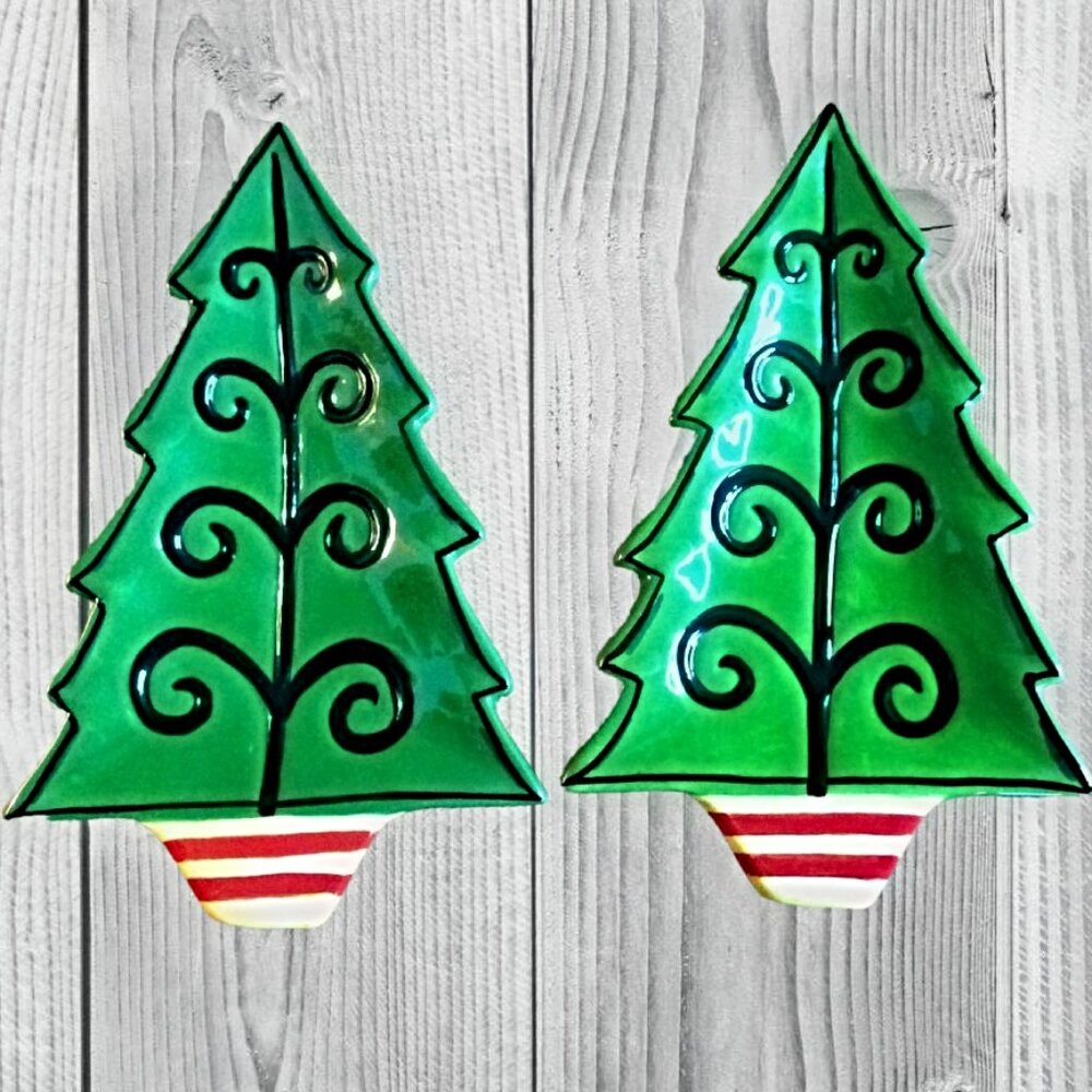 Christmas Tree Trinket Candy Dishes, Green Holiday Decor, Festive Serving Tray